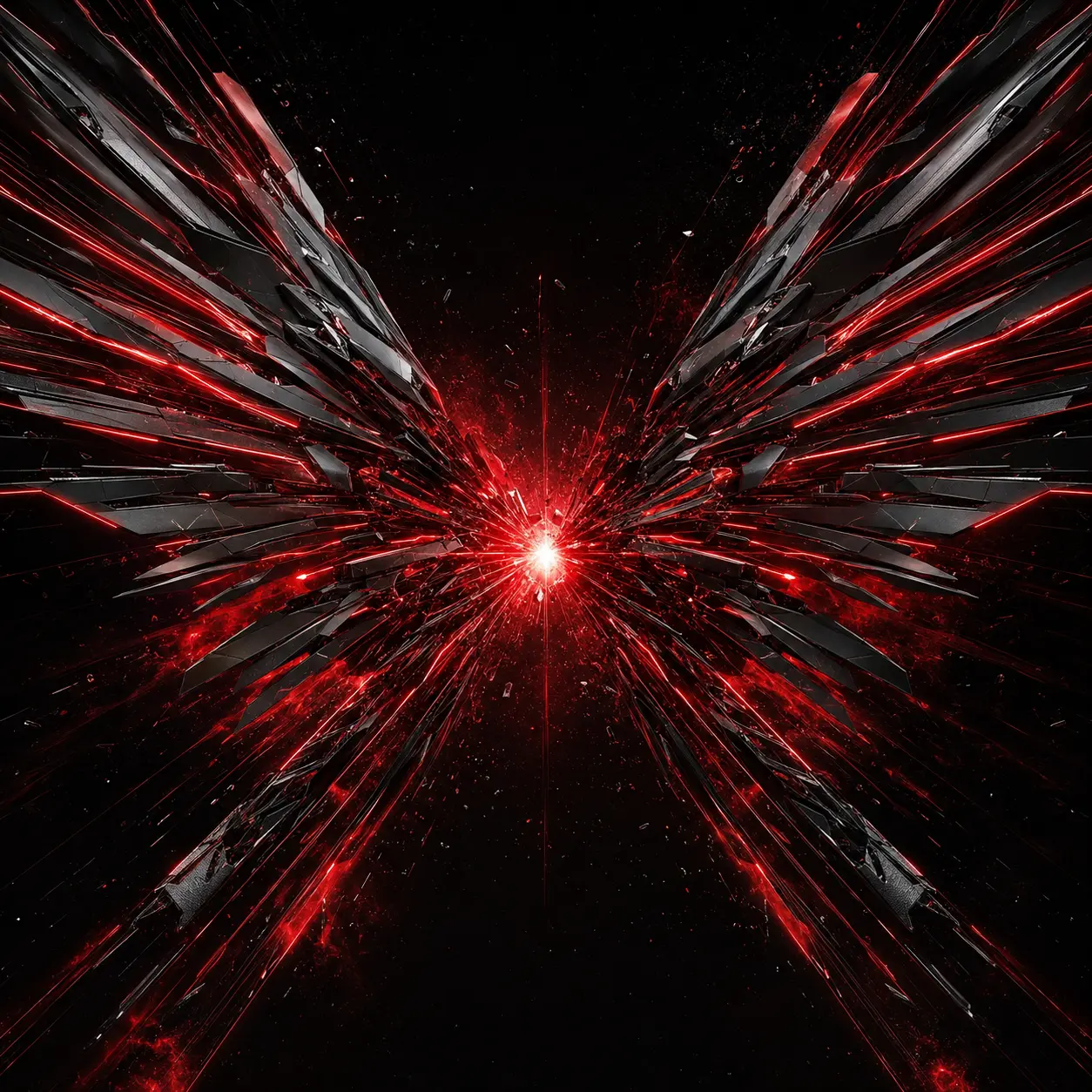 Abstract red and black mechanical wings for Redline Seraph